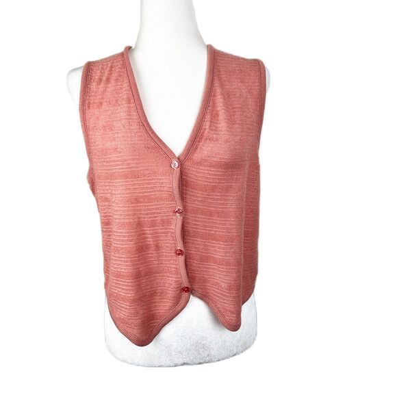 Cal Knits Tank Top Women Medium Orange Sleeveless Button Down Shirt Knit Casual - Picture 1 of 11